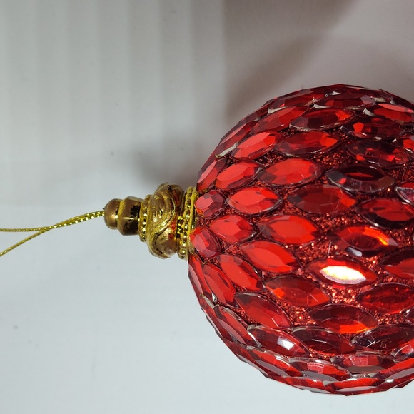 Set of 3 red jewel Christmas tree ornaments - Picture 6 of 8